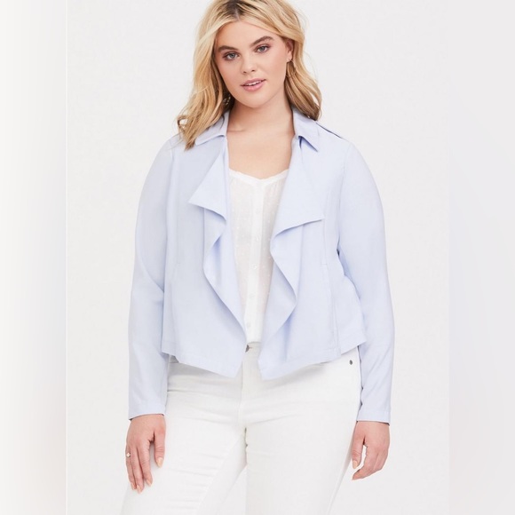 NWT Torrid Twill Drape Front Jacket Blue - Picture 1 of 10